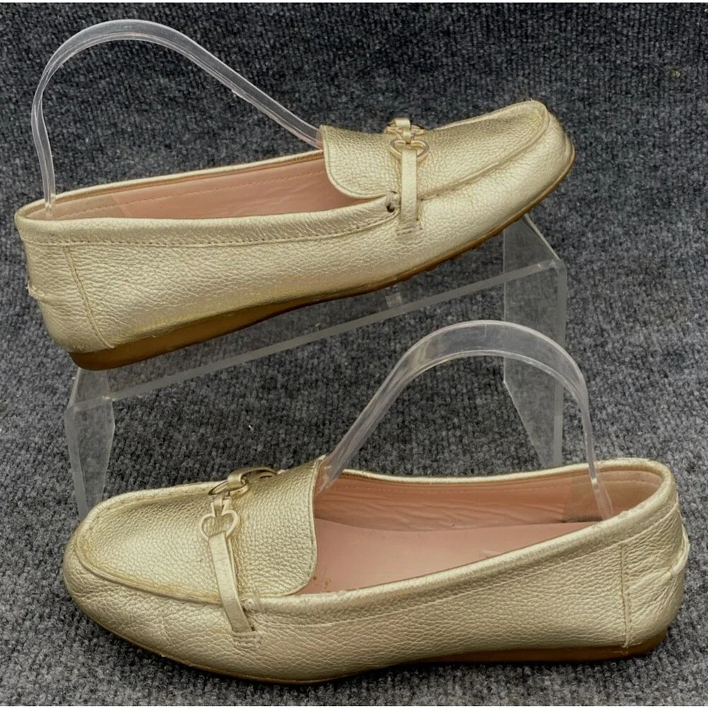 Kate Spade Bergman Gold Metallic Leather Loafers Women’s Size 8.5 Slip On Flats